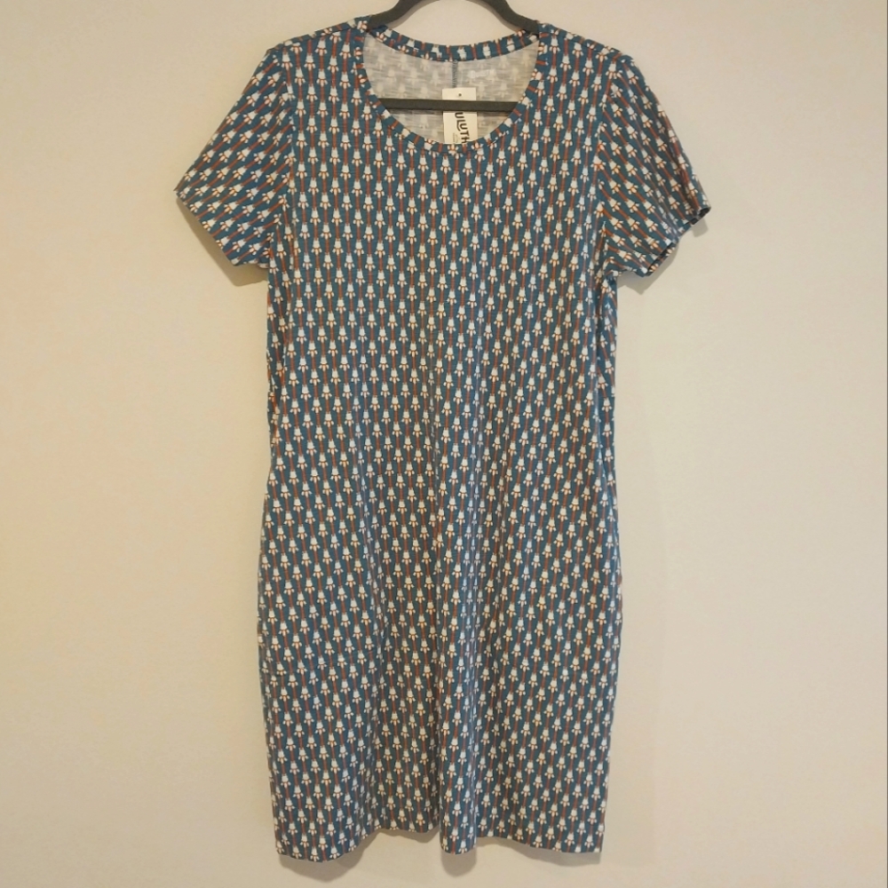 Deluth Trading Co. Teal & Orange To n' Flow Pleated Back Short Sleeve Dress